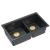QUADRON | LOGAN 120 | granitowy zlewozmywak kuchenny BLACK DIAMOND + ZŁOTY PVD | wymiar: 76 x 45 x 23,5 cm | 2-komorowy wpuszczany | podbudowa szafki od: 80 cm HQL7645U8PVDG1I